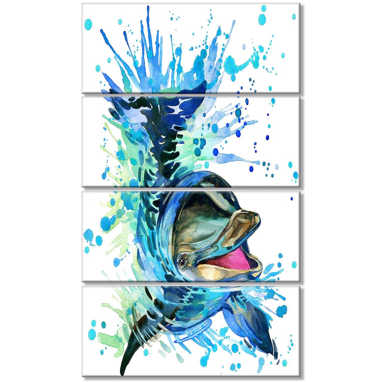 Designart - Large Blue Dolphin Watercolor - Contemporary Animal Art Canvas